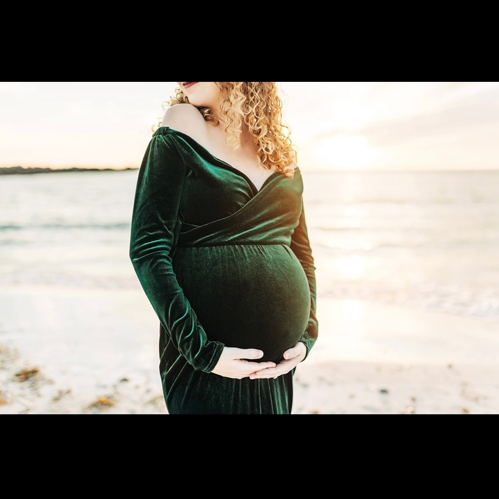 emerald velvet maternity gown
